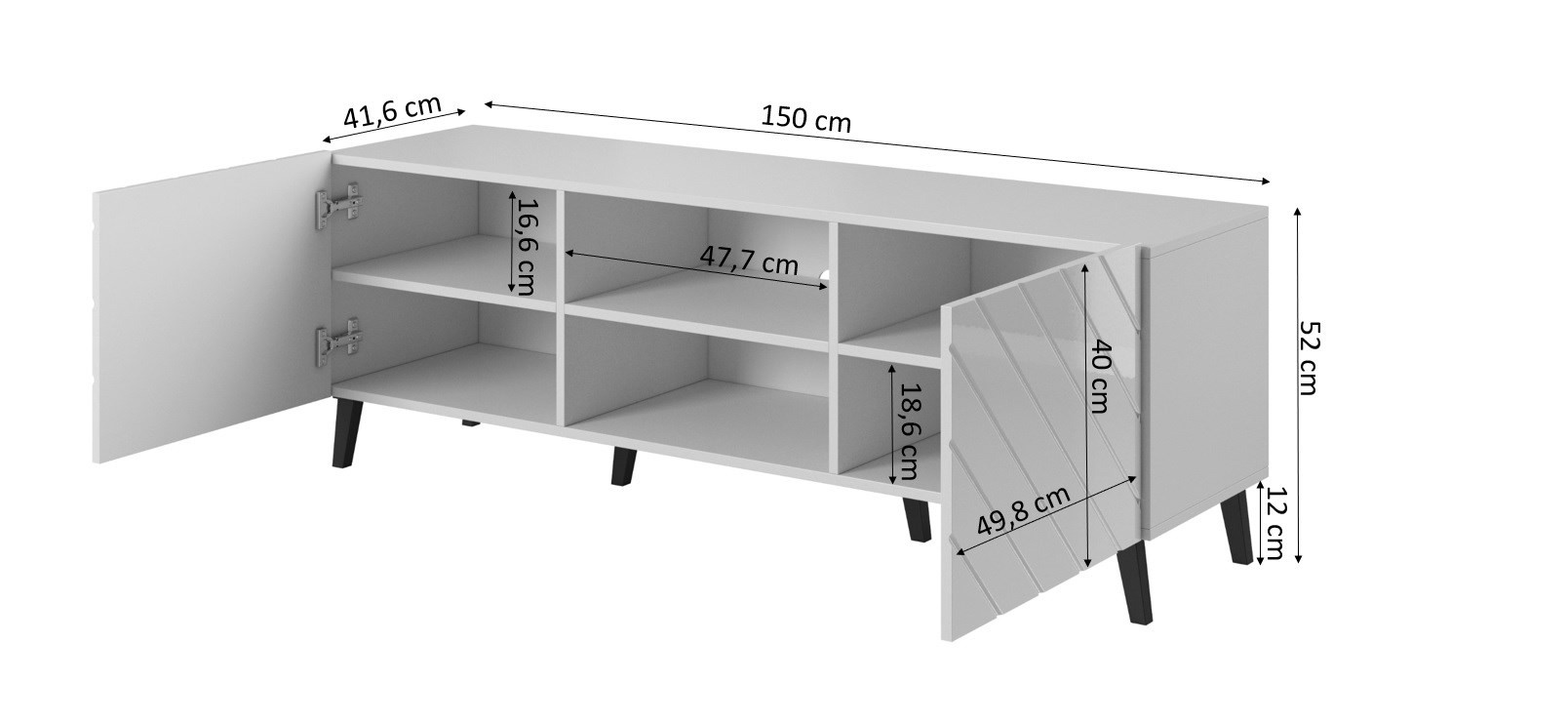 Szafka RTV ABETO 150x42x52 grafit/grafit połysk – zdjęcie produktu