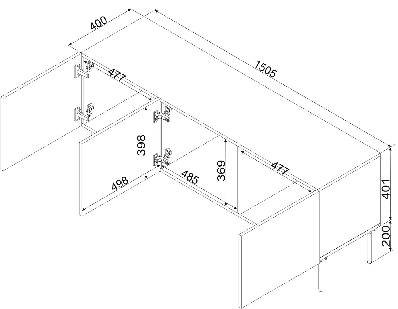Szafka RTV SIENA 150,5x40x60 kaszmir mat – zdjęcie produktu