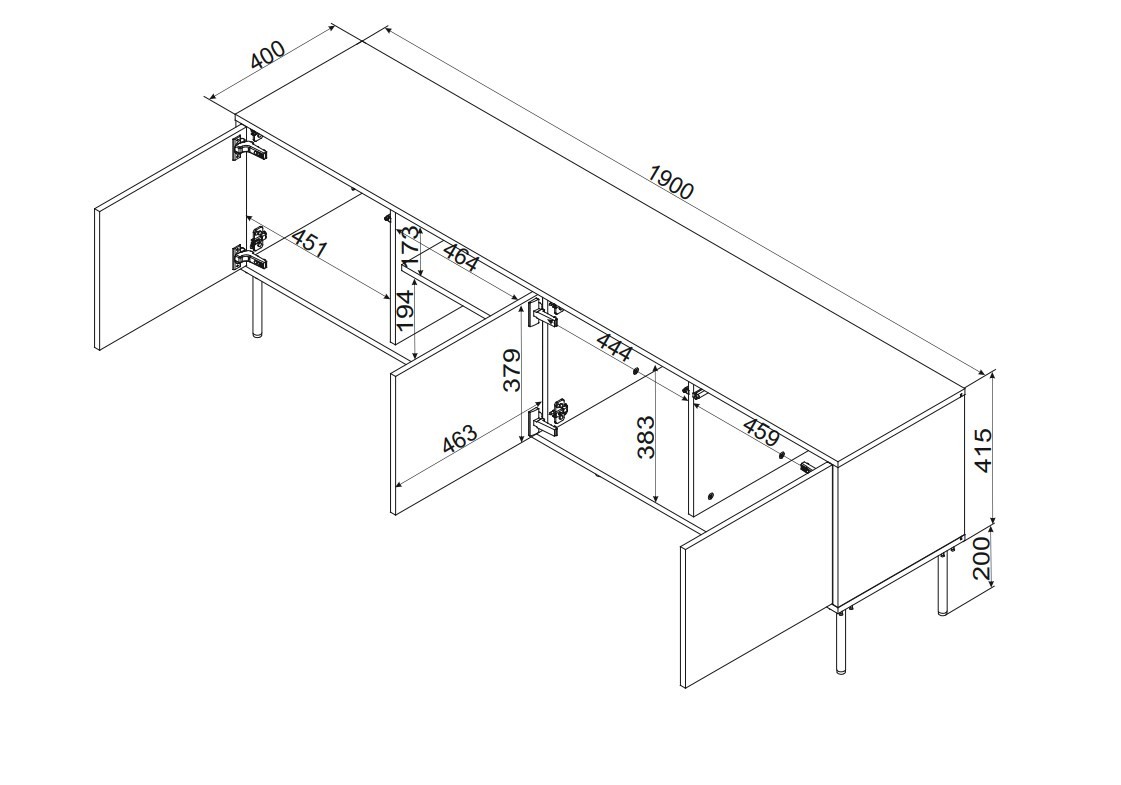 Szafka RTV INSERTO 3D1W 190x40x61,5 czarny + LED – zdjęcie produktu