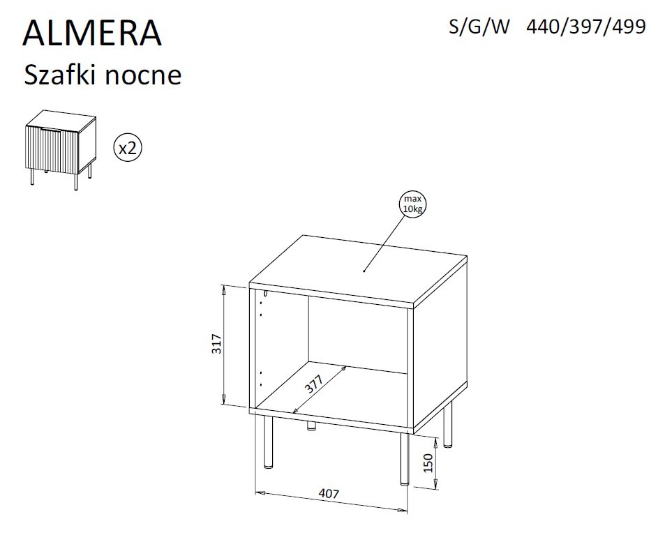 Szafka nocna 2szt ALMERA 50x42x44 orzech/kaszmir – zdjęcie produktu