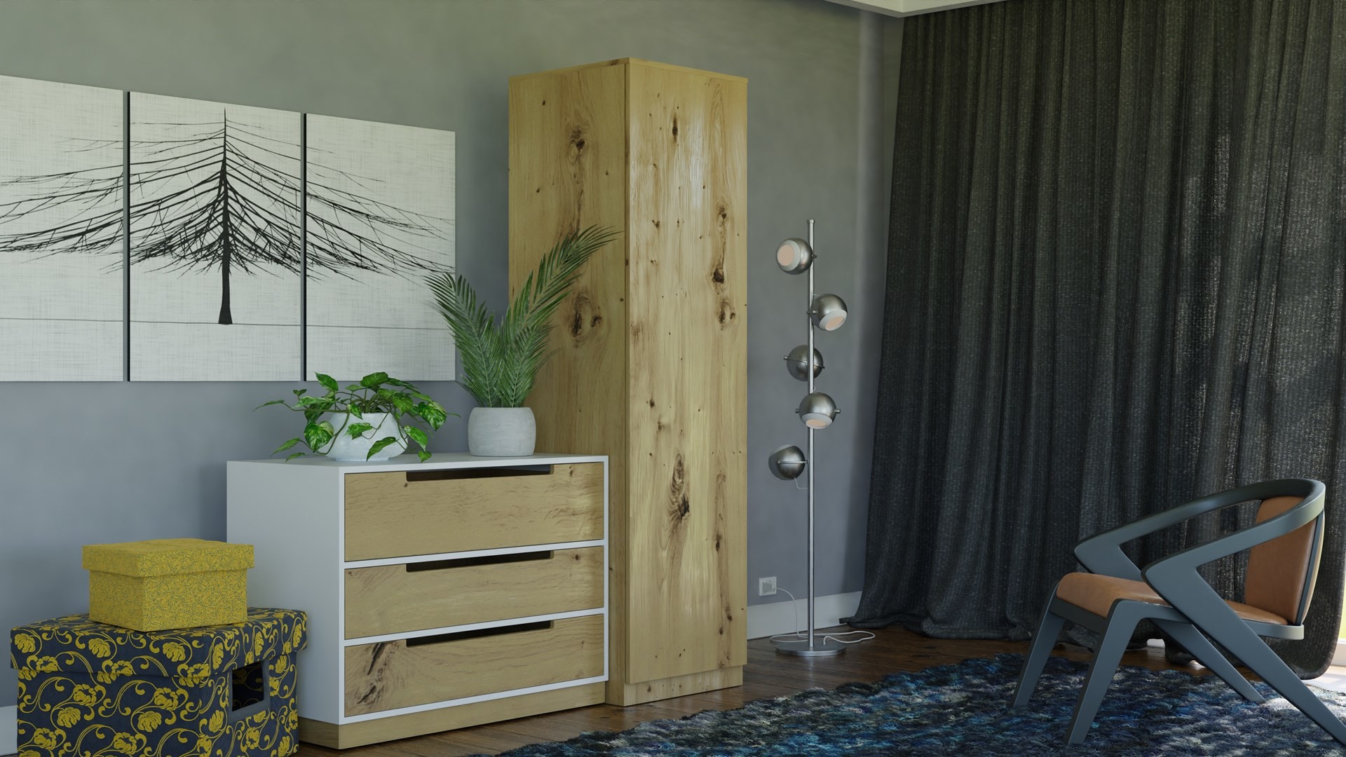 SZAFA GARDEROBA DRZWI PÓŁKI SD-50 DĄB ARTISAN – zdjęcie produktu