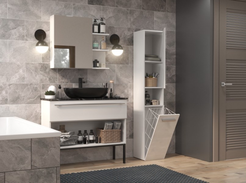 Szafka łazienkowa NEL III 31x30xH174 biel połysk – zdjęcie produktu