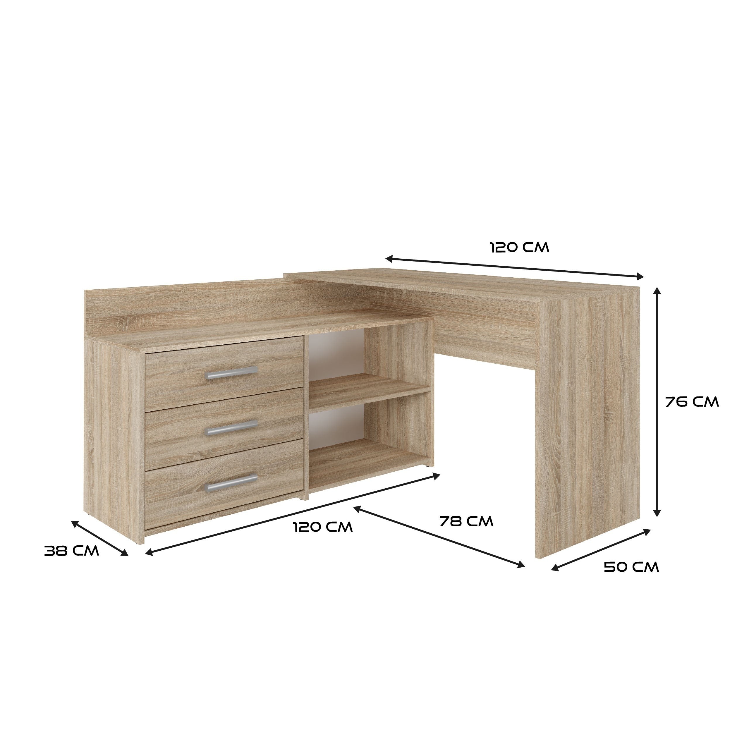 Biurko narożne + komoda DANY 120x50xH76 sonoma – zdjęcie produktu